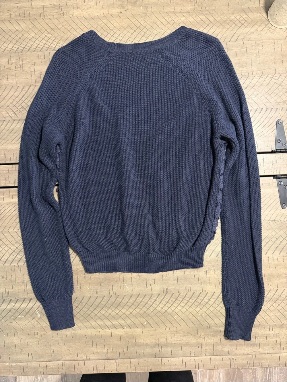 Forever 21 Navy Crochet Front Crew Neck Sweater